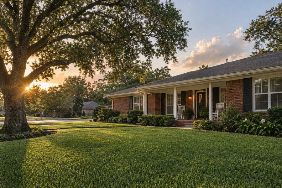 A brick ranch house in a Houston neighborhood